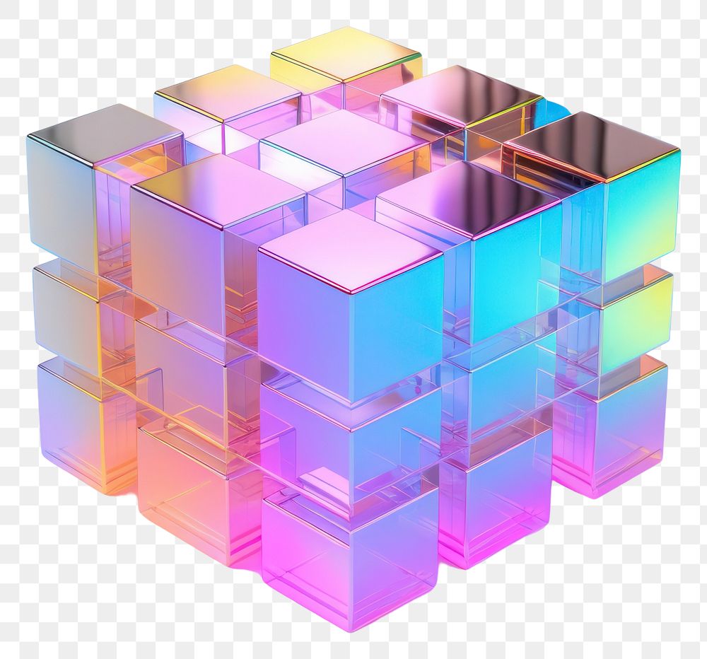PNG Cuboid iridescent toy white background technology.