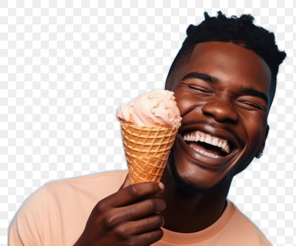PNG African American man food cheerful laughing.