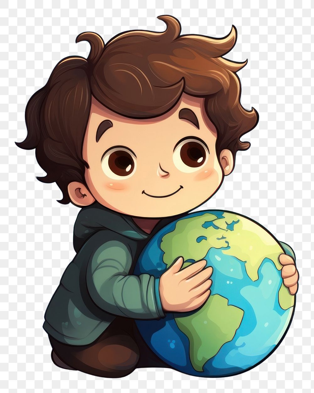 PNG  Kid hugging earth cartoon space cute. AI generated Image by rawpixel.