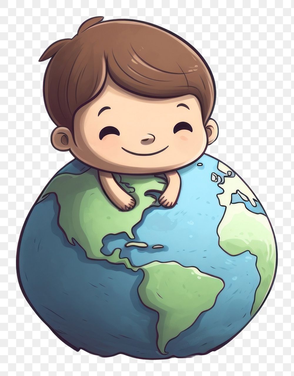 PNG  Kid hugging earth cartoon planet space. AI generated Image by rawpixel.