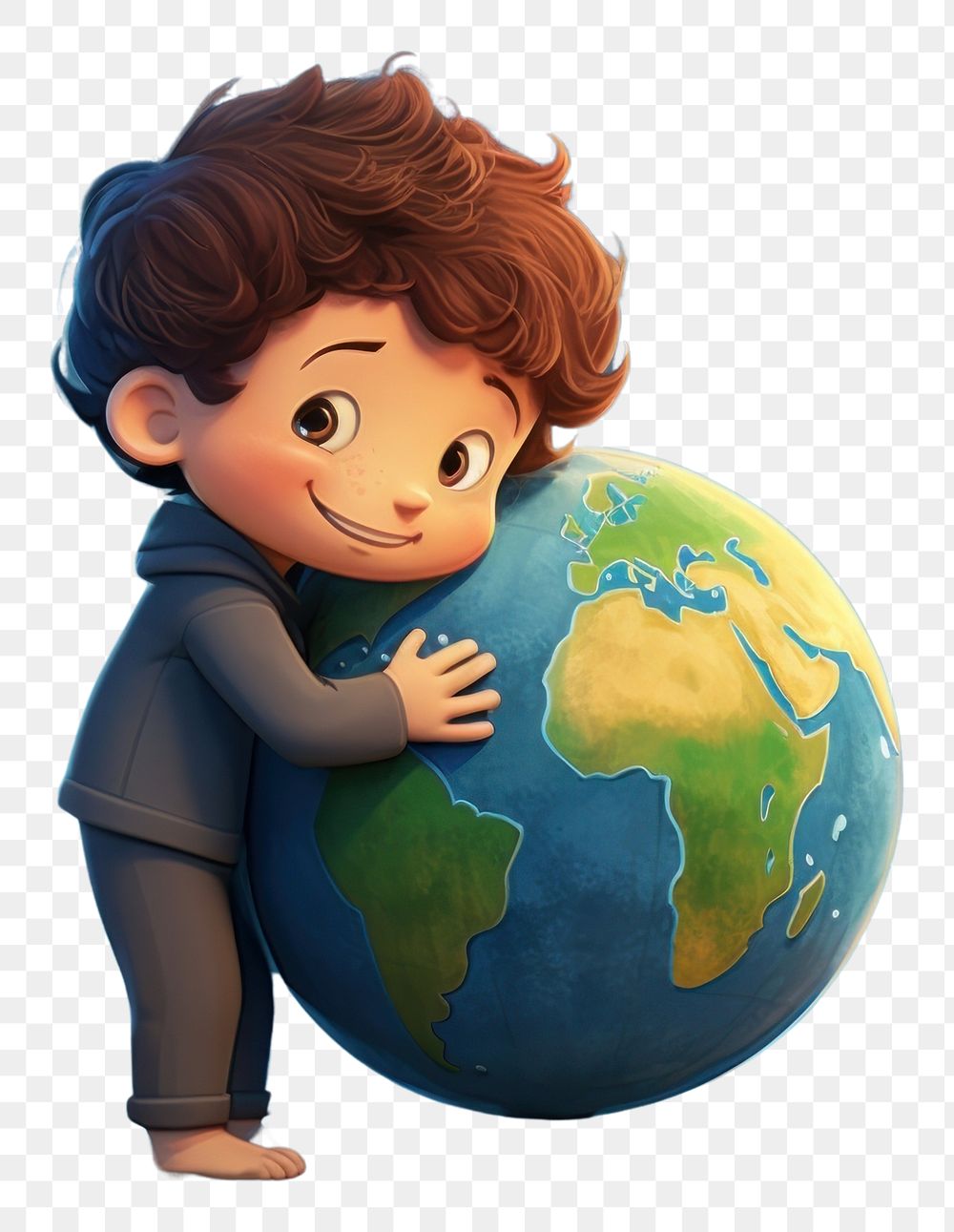 PNG  Kid hugging earth cartoon space cute. AI generated Image by rawpixel.