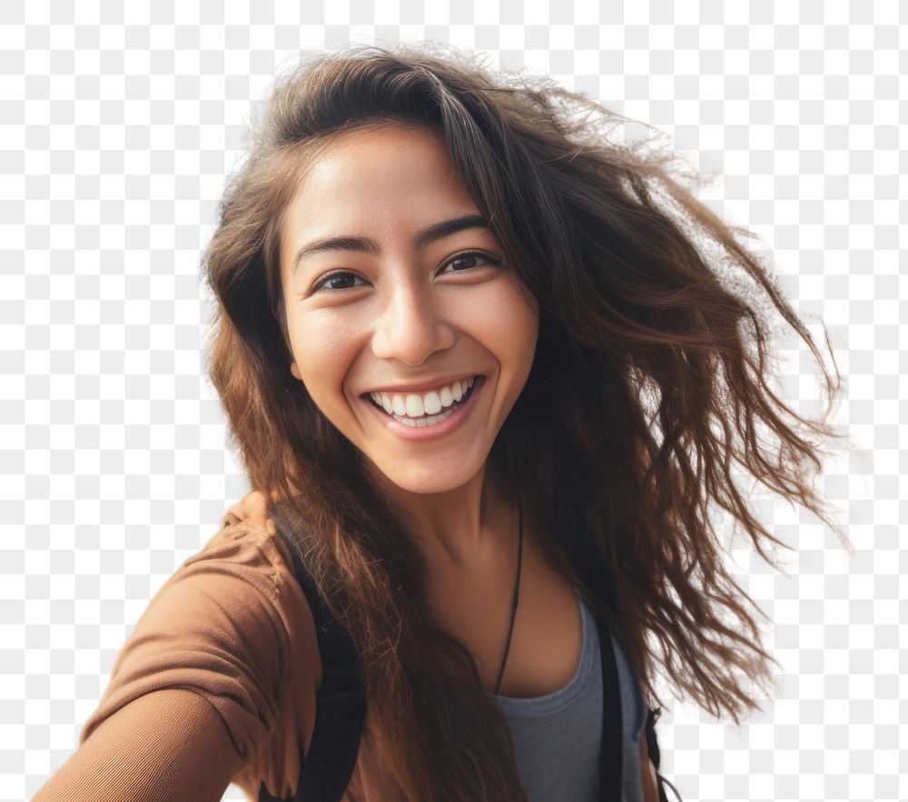 PNG Influencer selfie smiling travel.