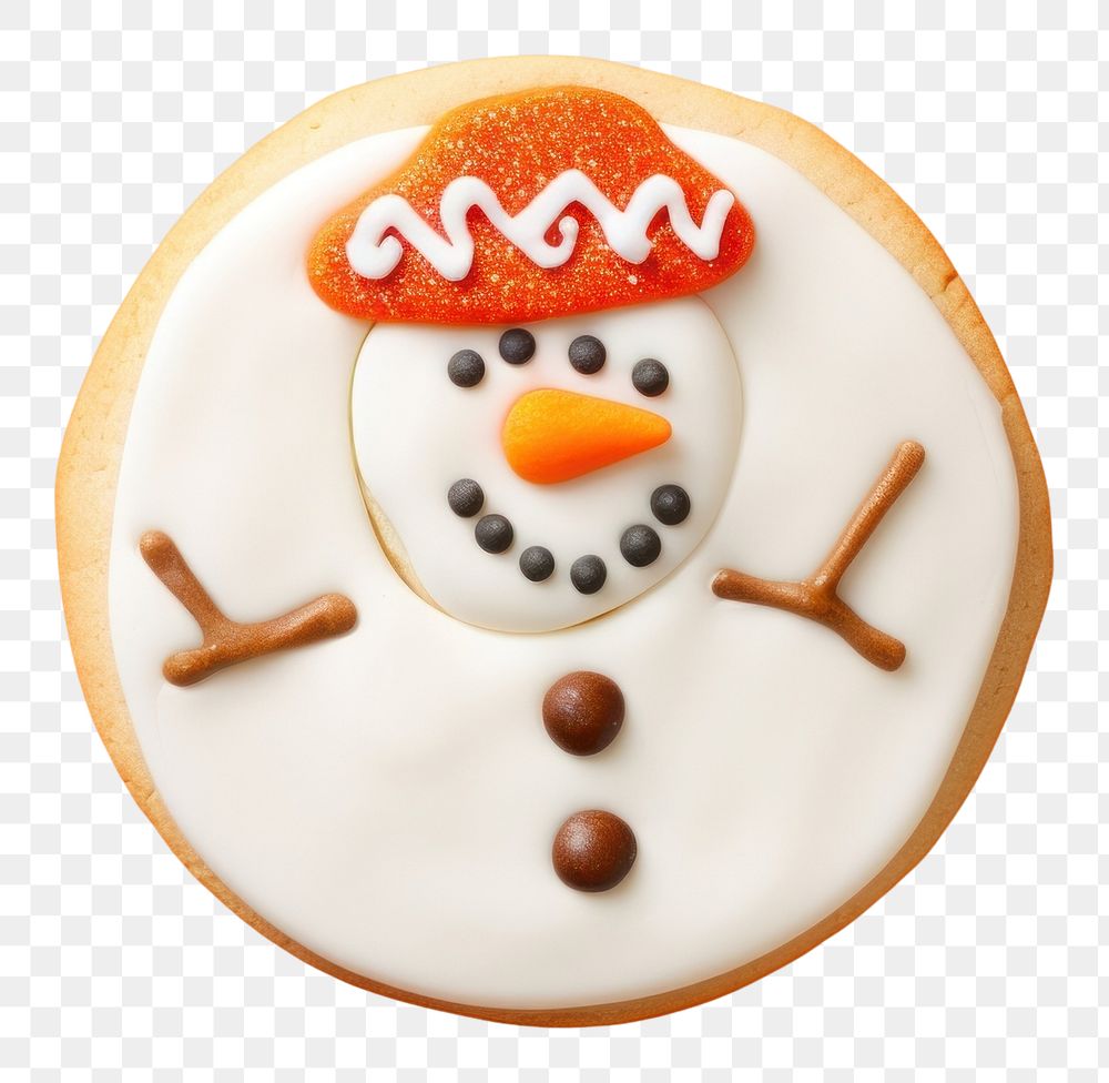 PNG Snowman icing dessert cookie. AI generated Image by rawpixel.
