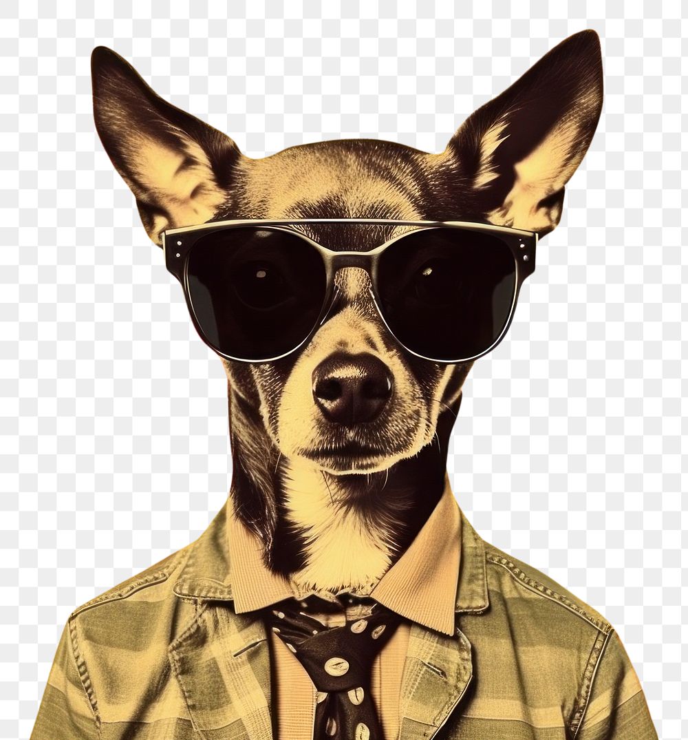 PNG Minimal dreamy retro college with happy chihuahua sunglasses mammal animal.