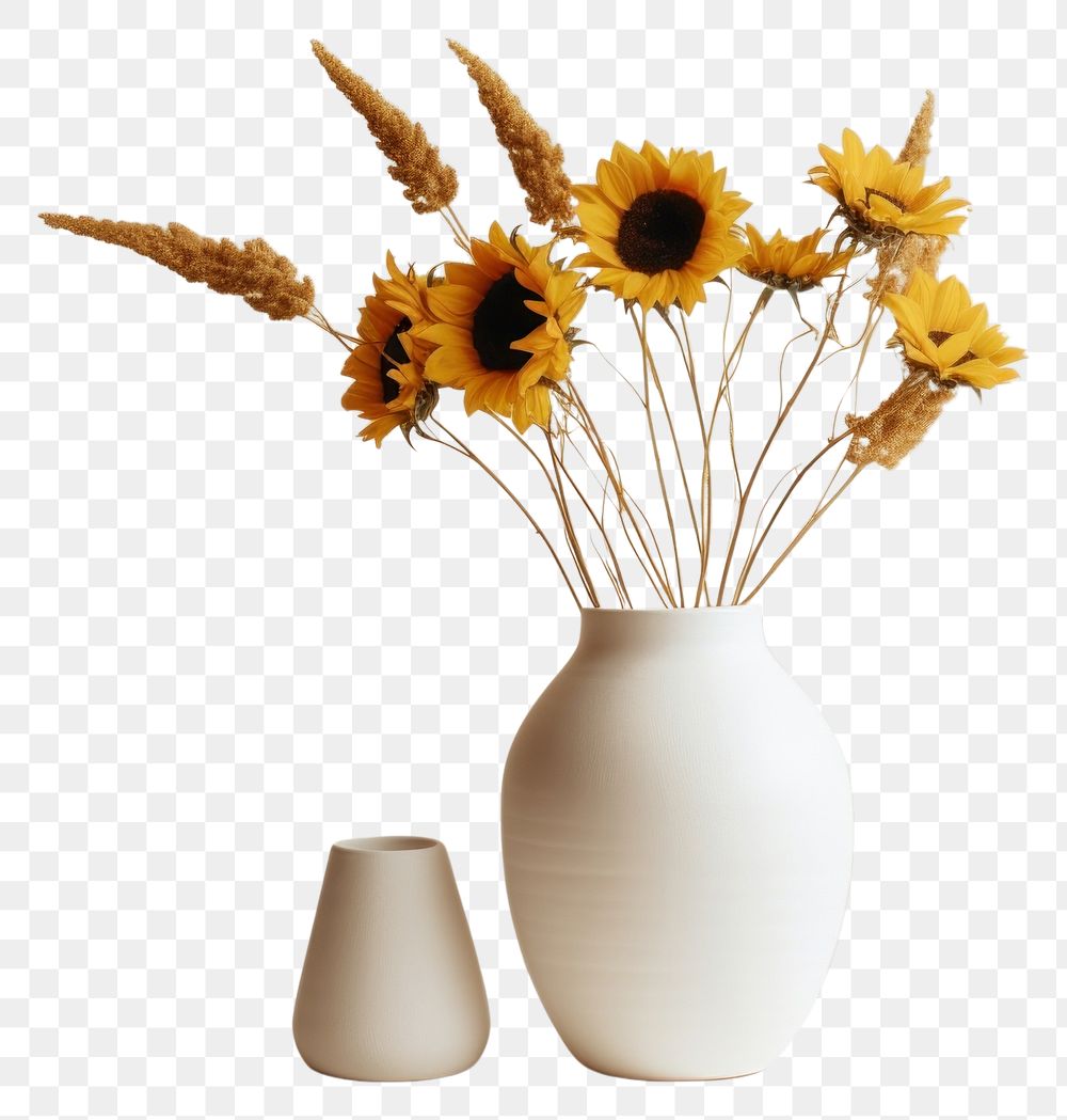 PNG  Dried sunflower vase plant white. AI generated Image by rawpixel.