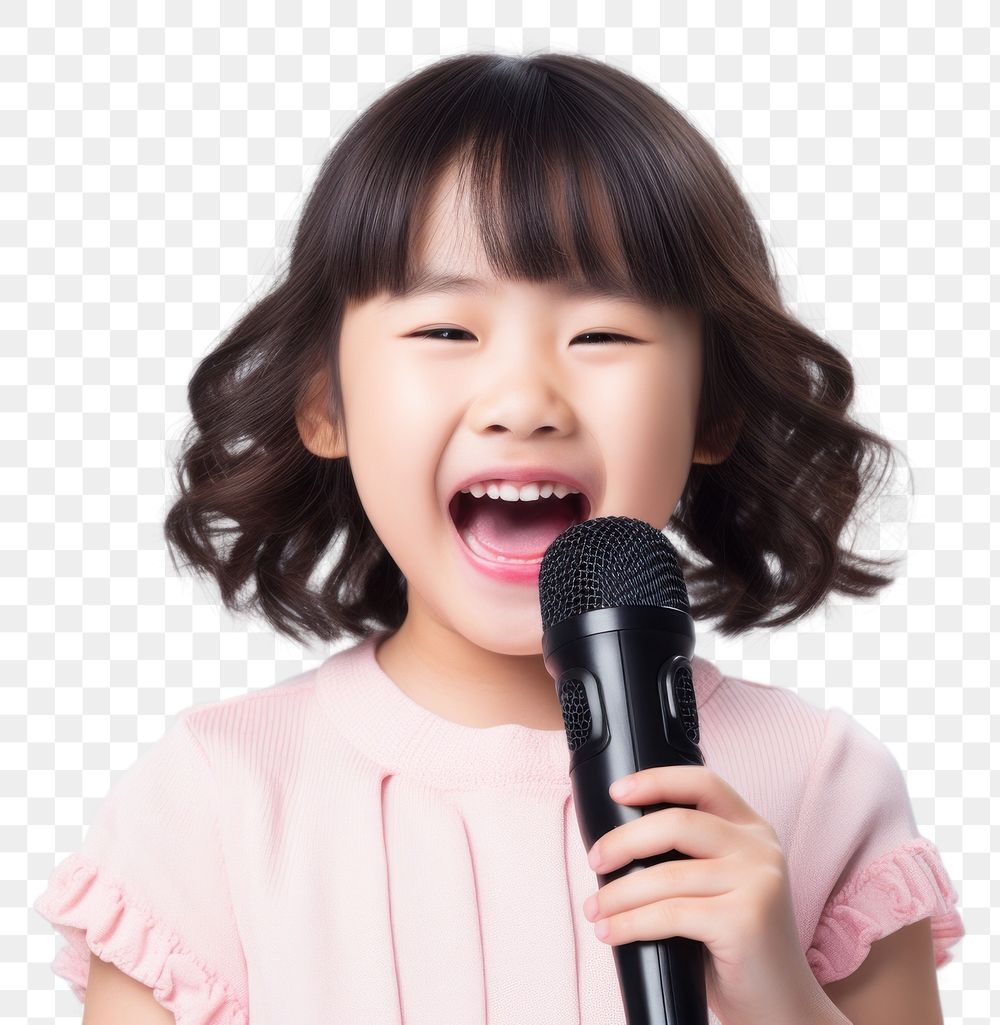 PNG Woman holding a microphone karaoke child white background.