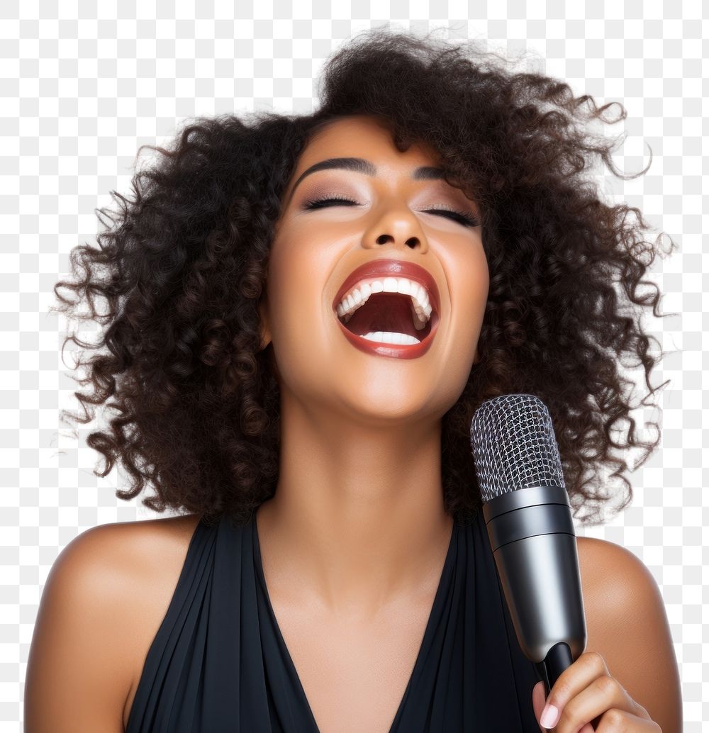 PNG Happy black woman singing with a smile microphone laughing adult.