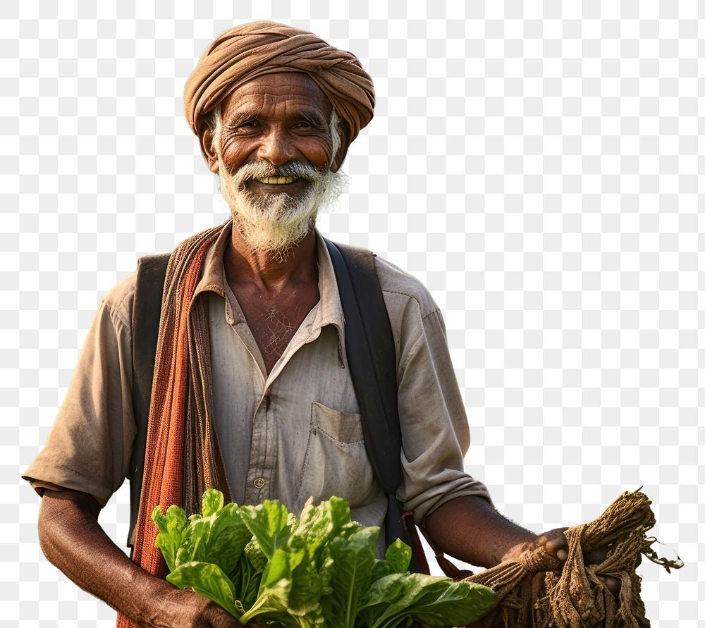 PNG Indian farmer doing agriculture vegetable smiling plant