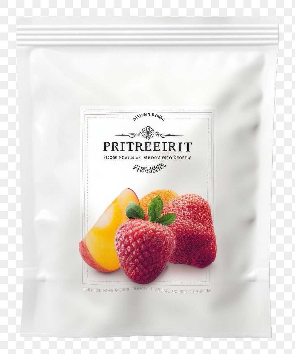 PNG Fruit plastic bag label mockup strawberry plant food.