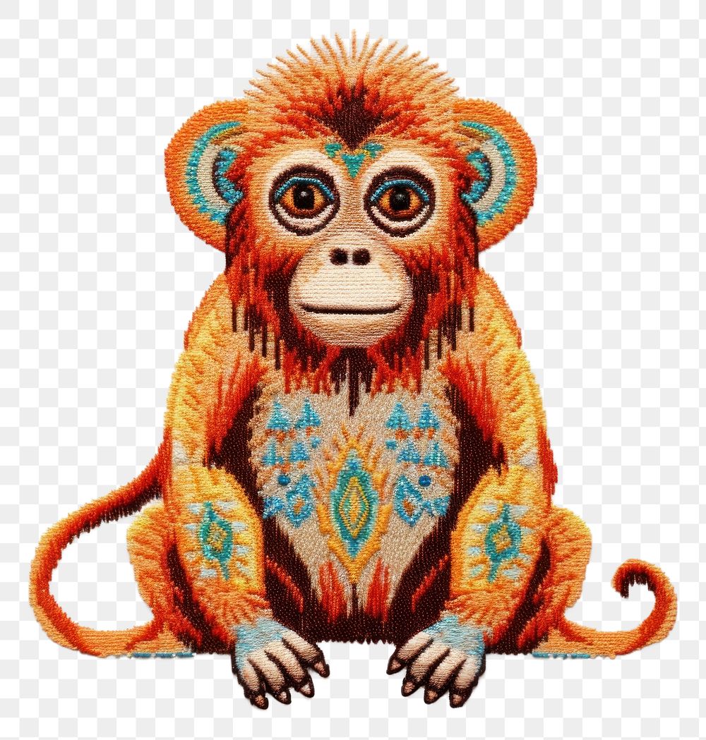 PNG The monkey in embroidery style wildlife animal mammal.