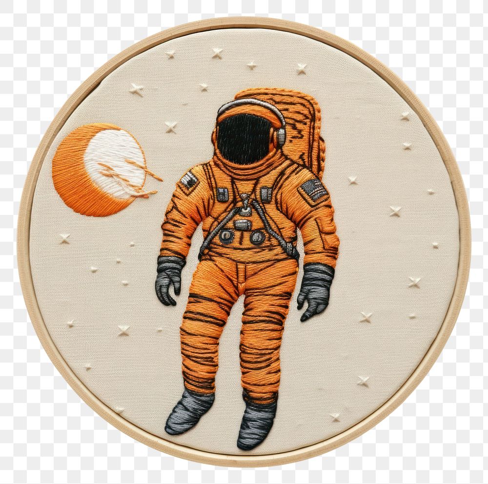 PNG The astronaut in embroidery style pattern representation protection.