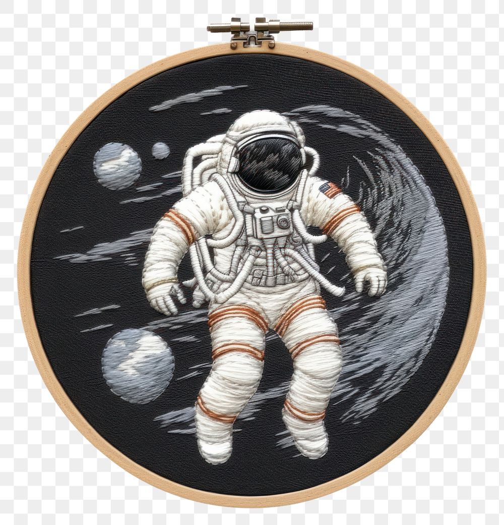 PNG The astronaut in embroidery style pattern representation creativity.