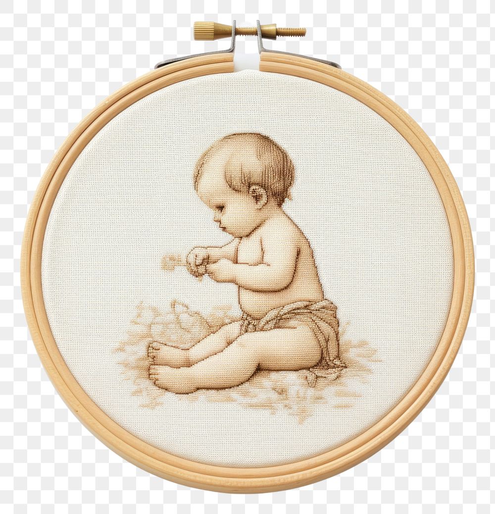 PNG The baby in embroidery style needlework locket photo.