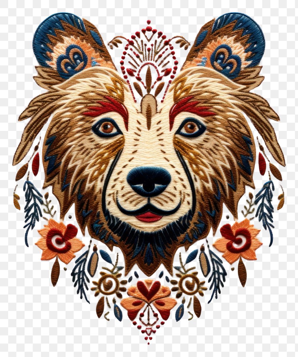 PNG The bear in embroidery style pattern art representation.