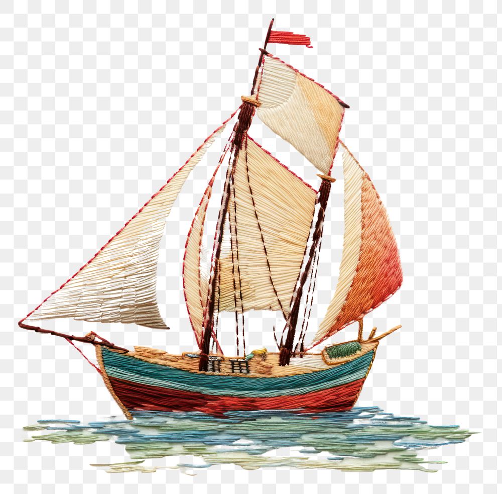 PNG The boat in embroidery style sailboat vehicle drawing.