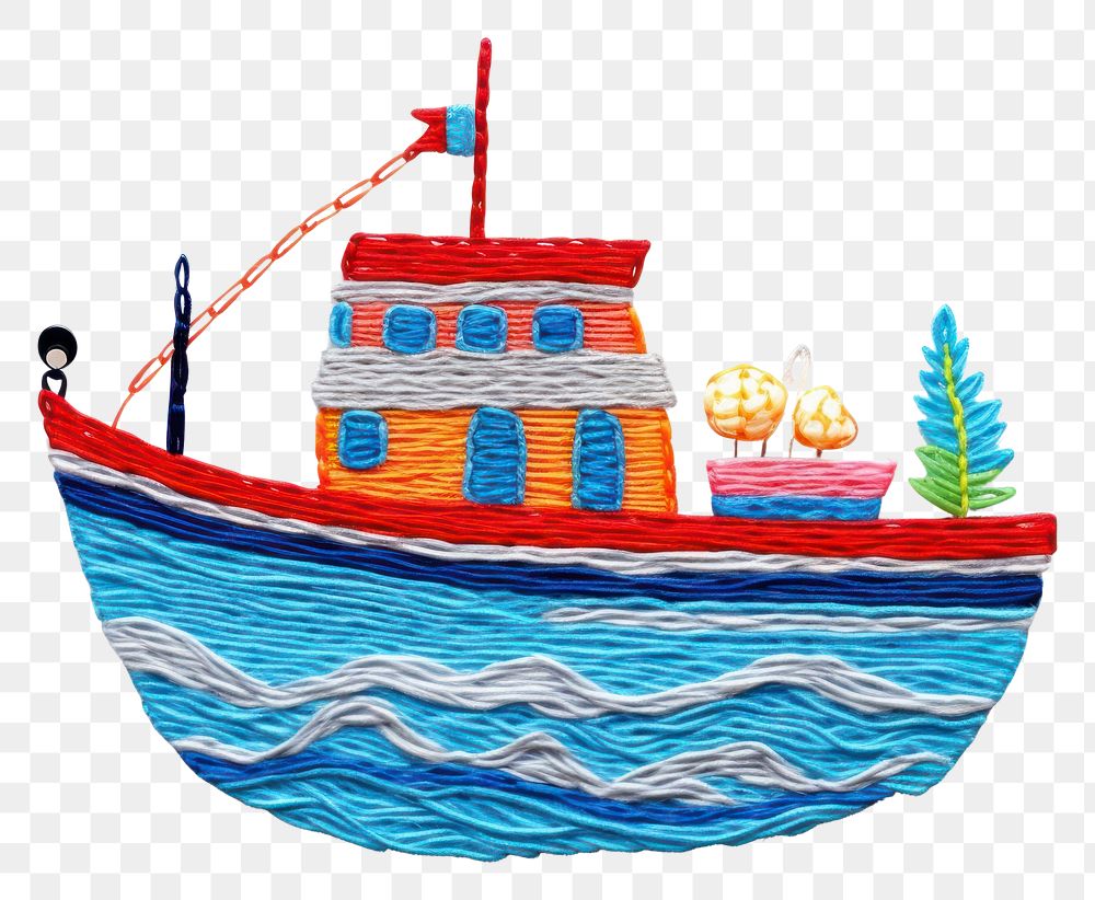 PNG The boat in embroidery style vehicle transportation watercraft.