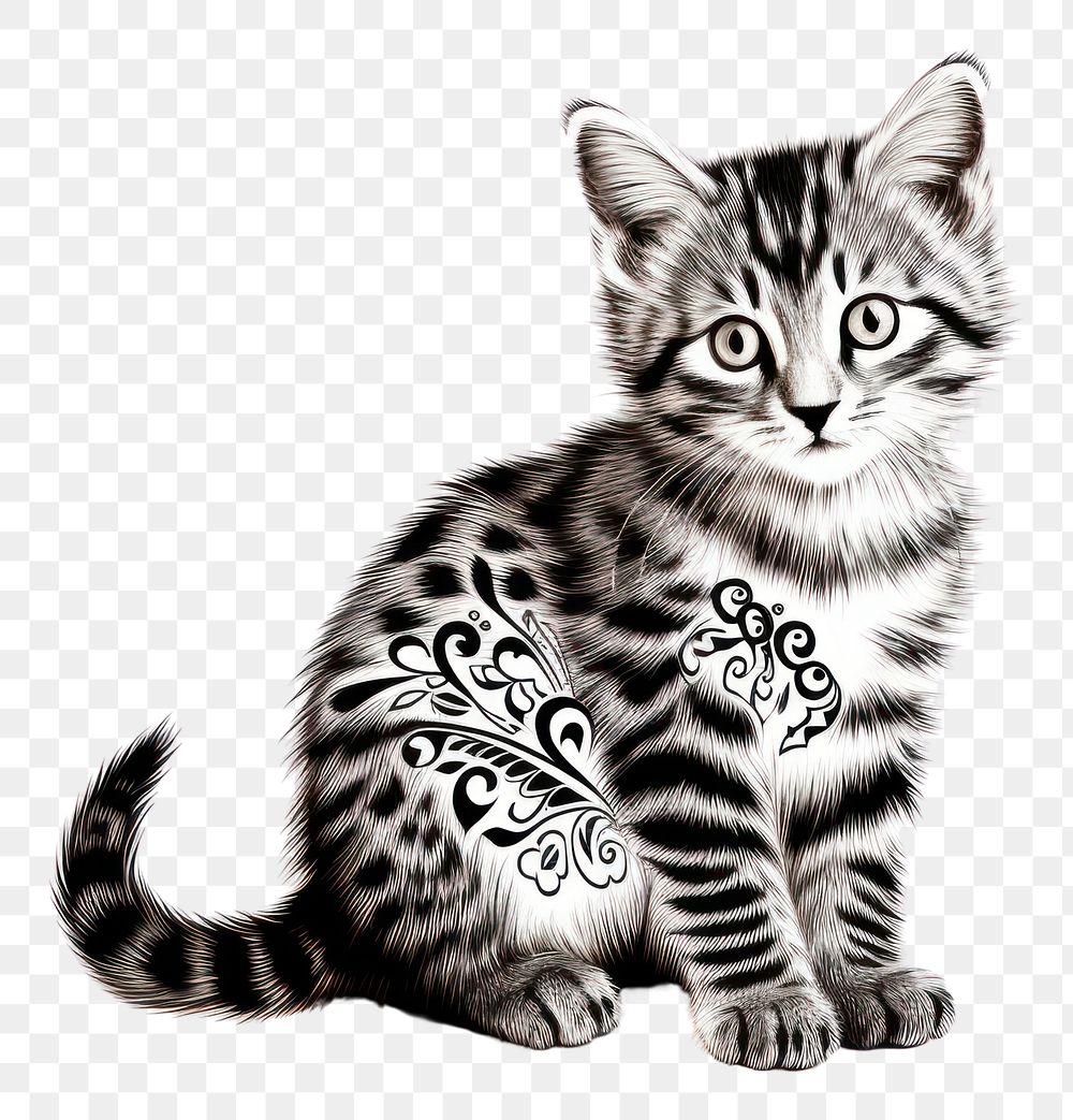 PNG Cat in embroidery style animal mammal kitten.