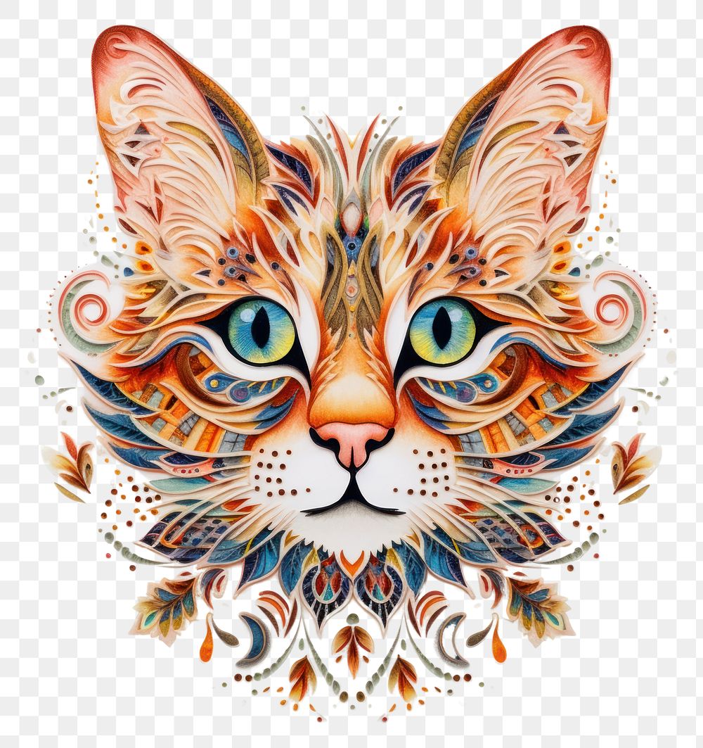 PNG The cat in embroidery style pattern drawing animal.