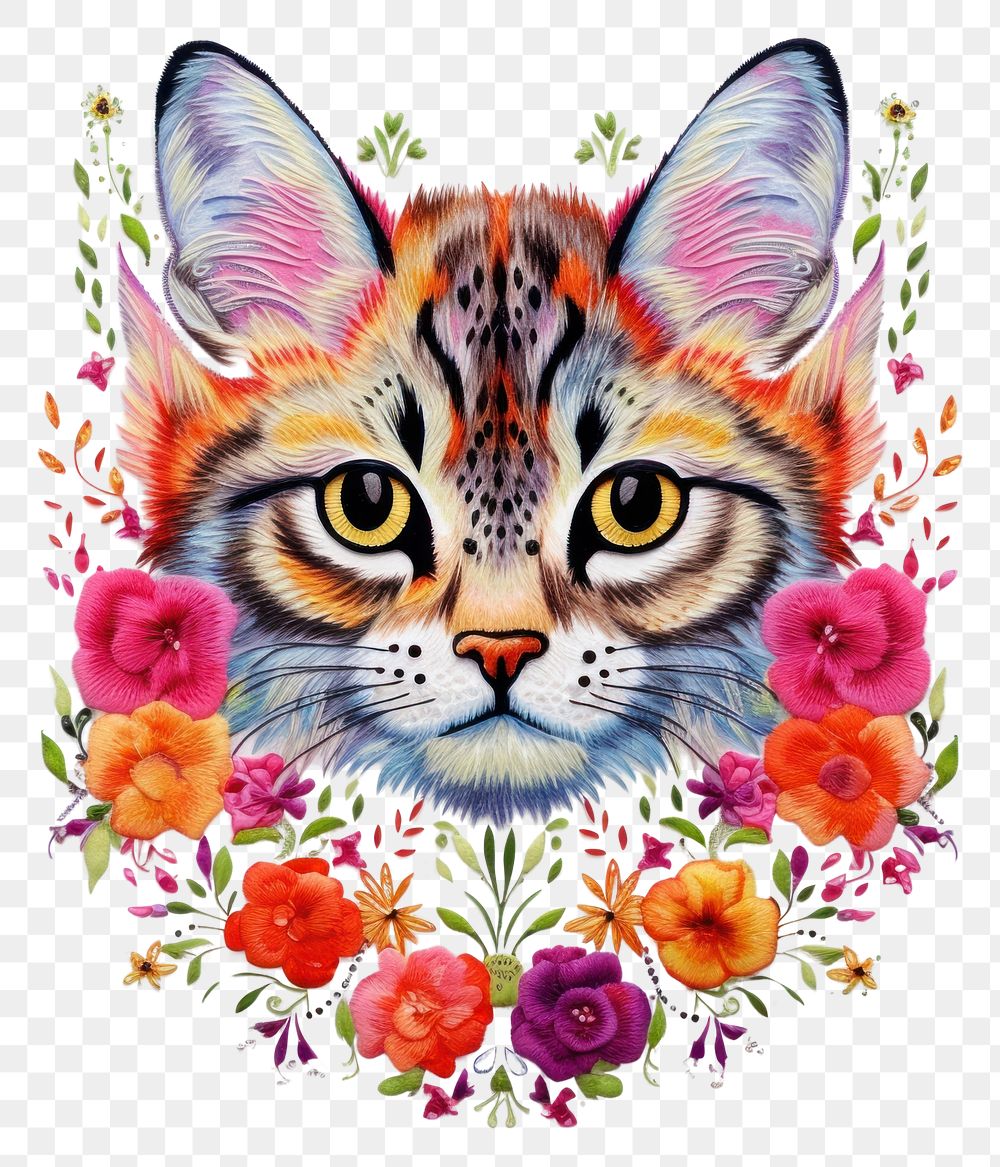 PNG The cat in embroidery style painting pattern animal