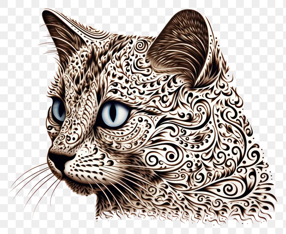 PNG Cat in embroidery style leopard drawing animal.