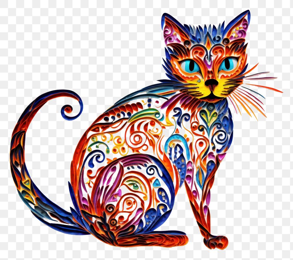 PNG The cat in embroidery style pattern animal mammal.