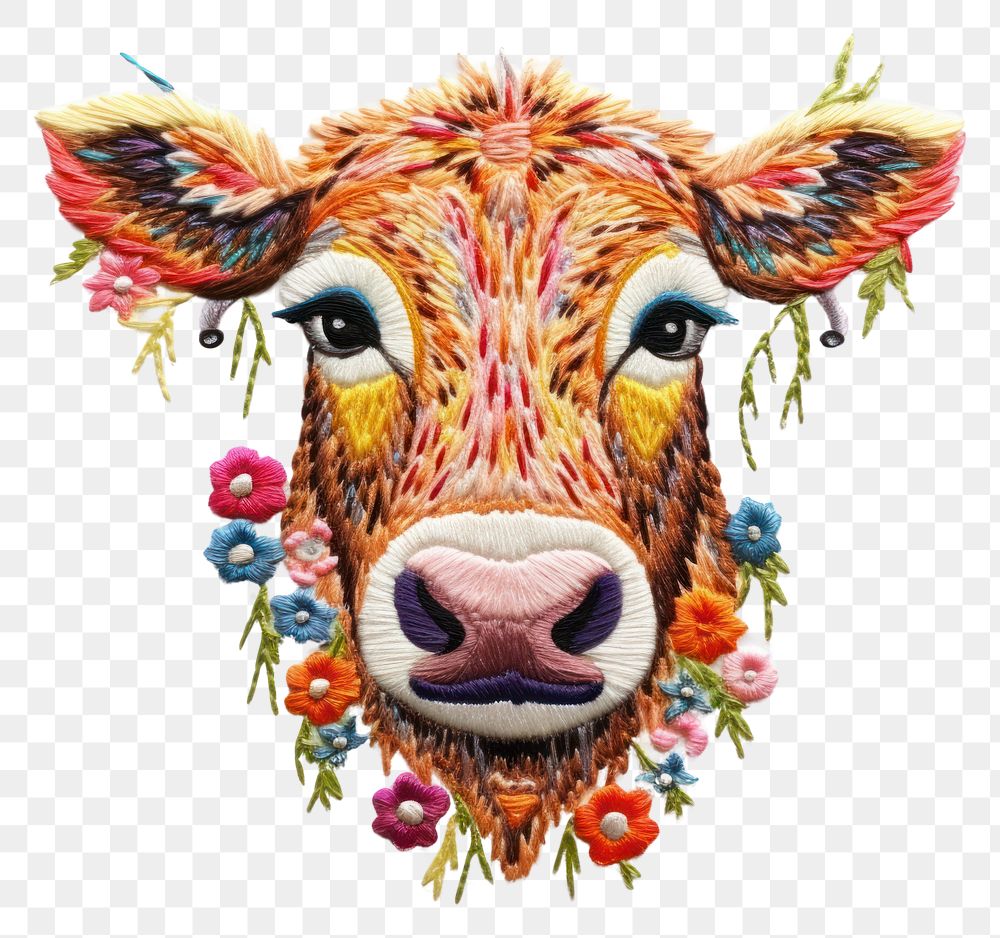 PNG The cow in embroidery style livestock pattern mammal.