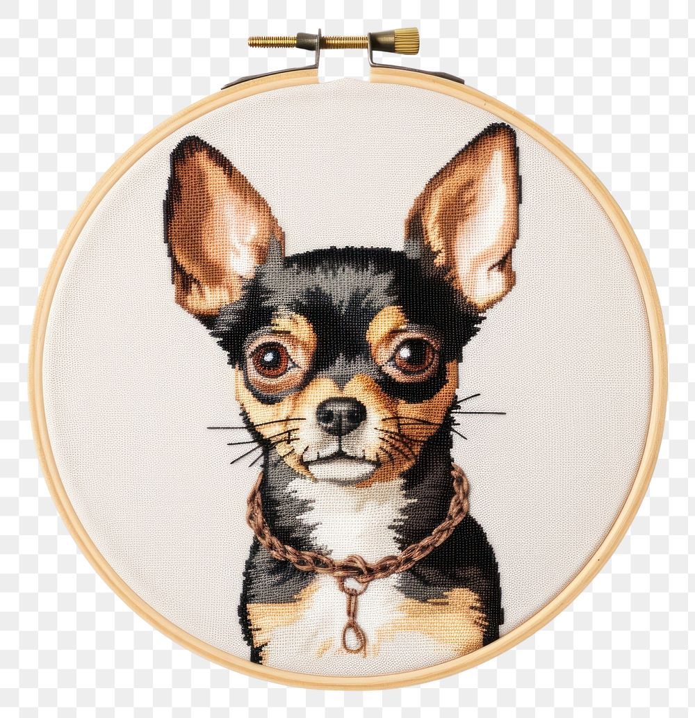 PNG The dog in embroidery style chihuahua mammal animal.