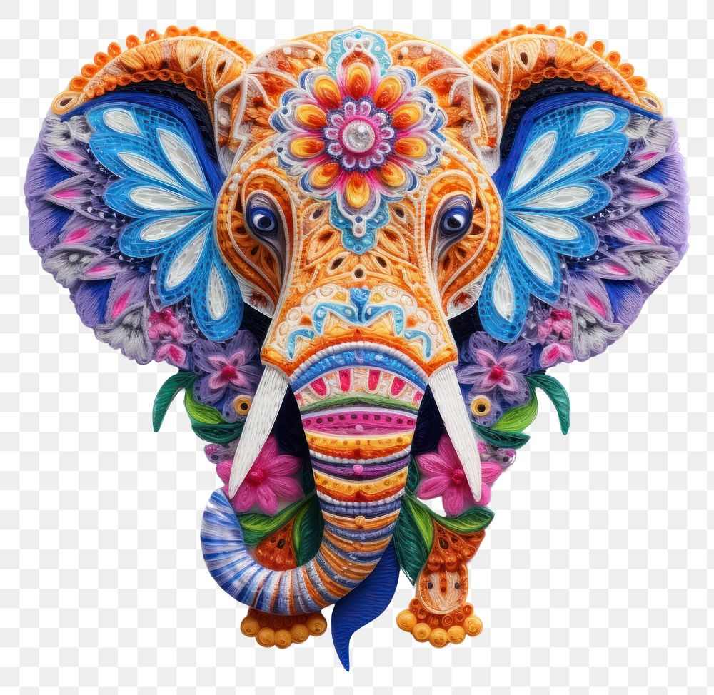 PNG The elephant in embroidery style pattern animal mammal.