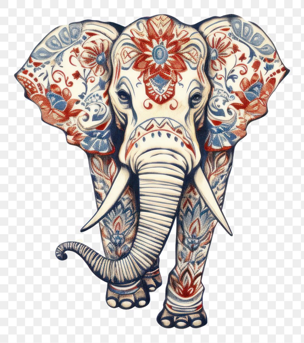 PNG The elephant in embroidery style drawing animal mammal.