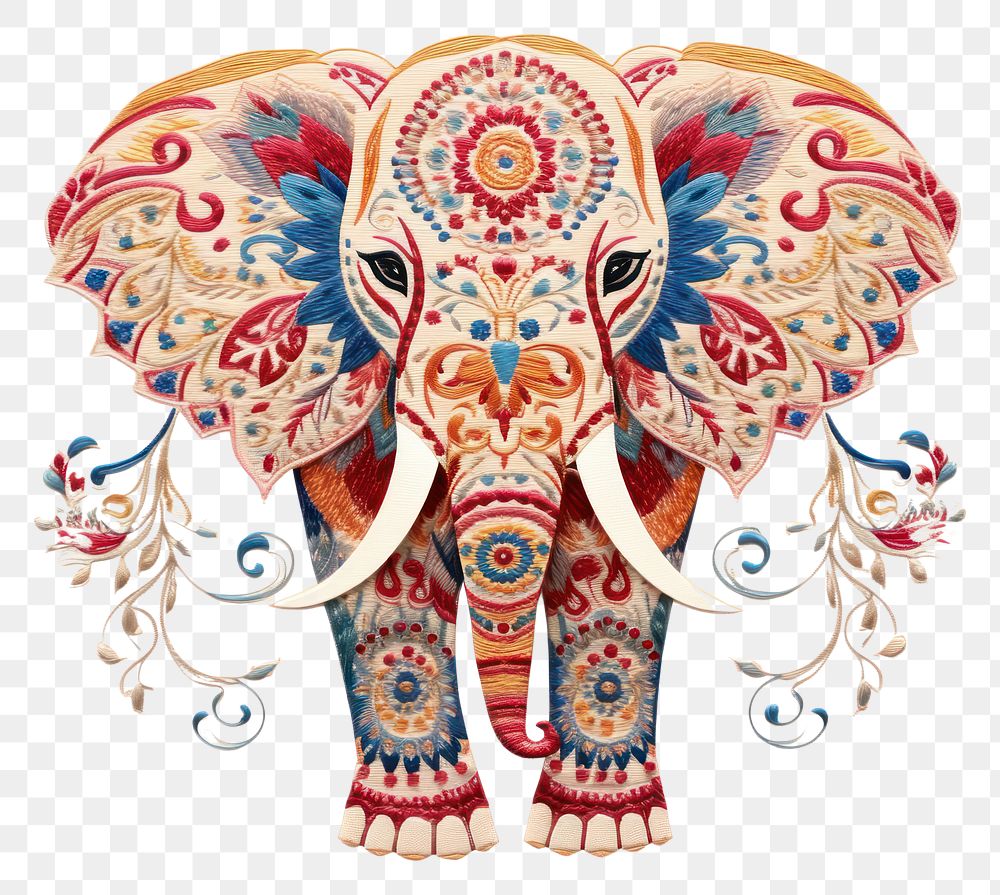 PNG The elephant in embroidery style drawing animal mammal.