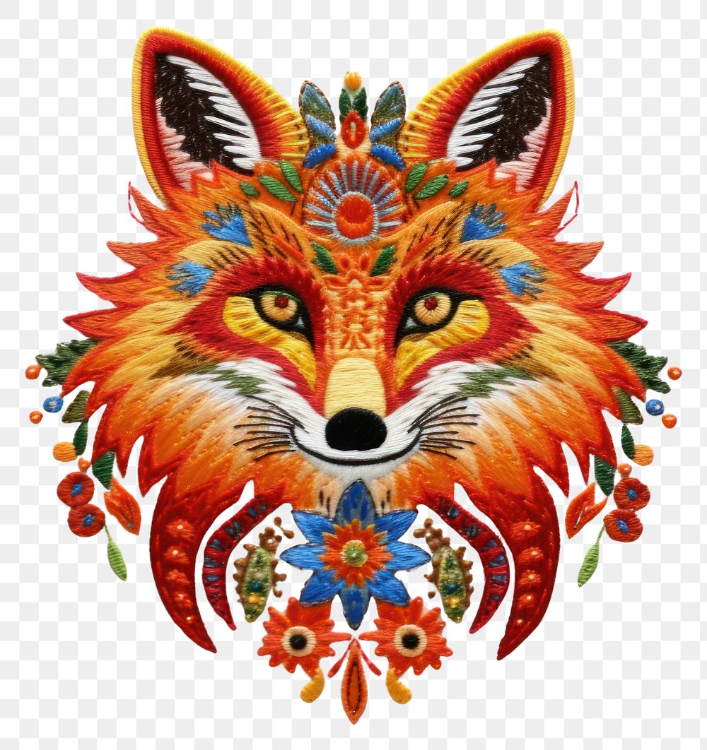 PNG The fox in embroidery style pattern animal art.
