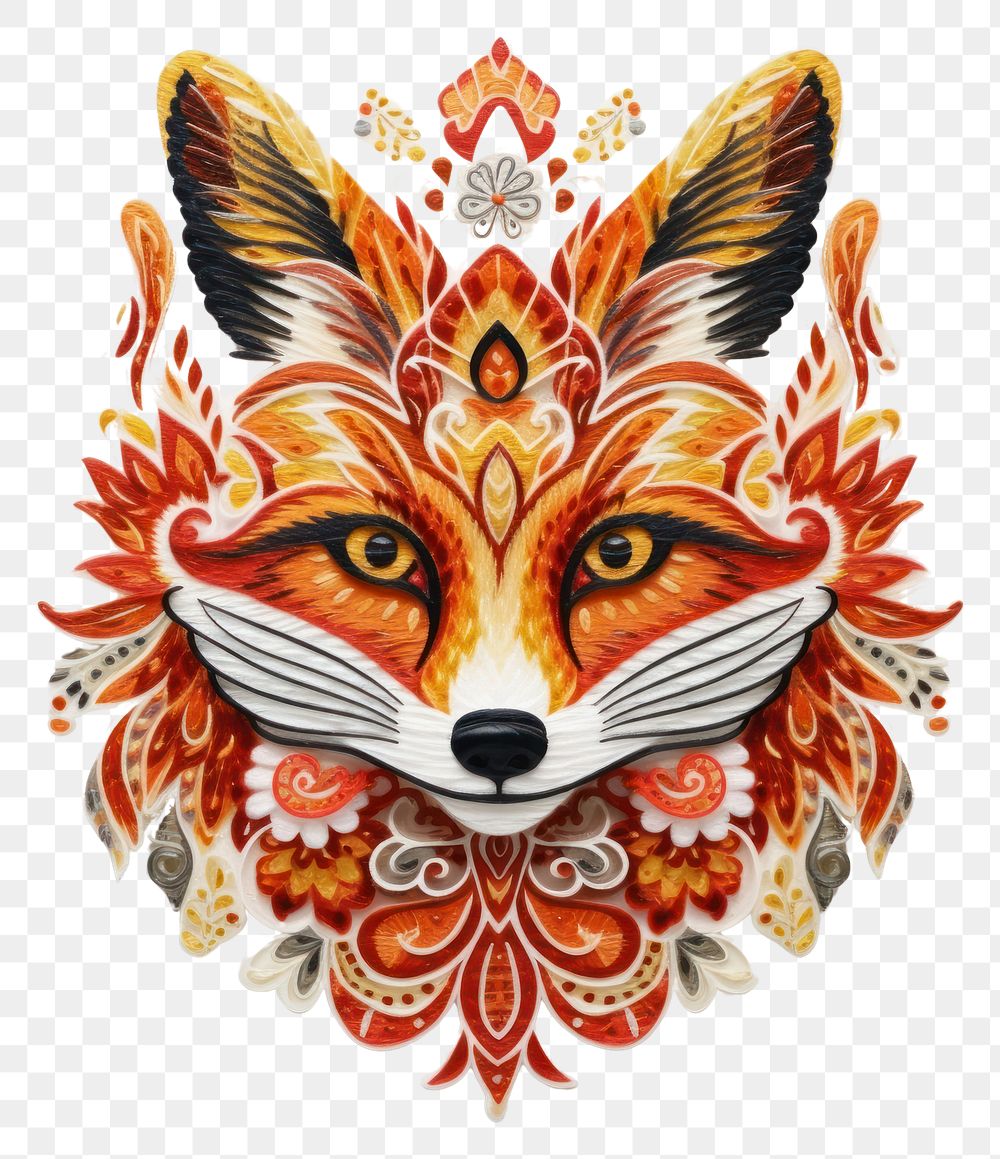 PNG The fox in embroidery style pattern animal mammal.