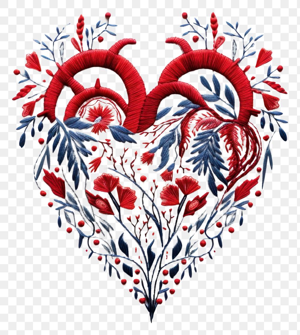 PNG The heart in embroidery style pattern creativity drawing.