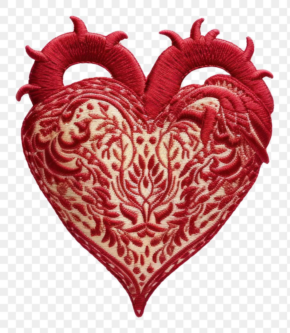PNG Heart in embroidery style celebration creativity pattern.