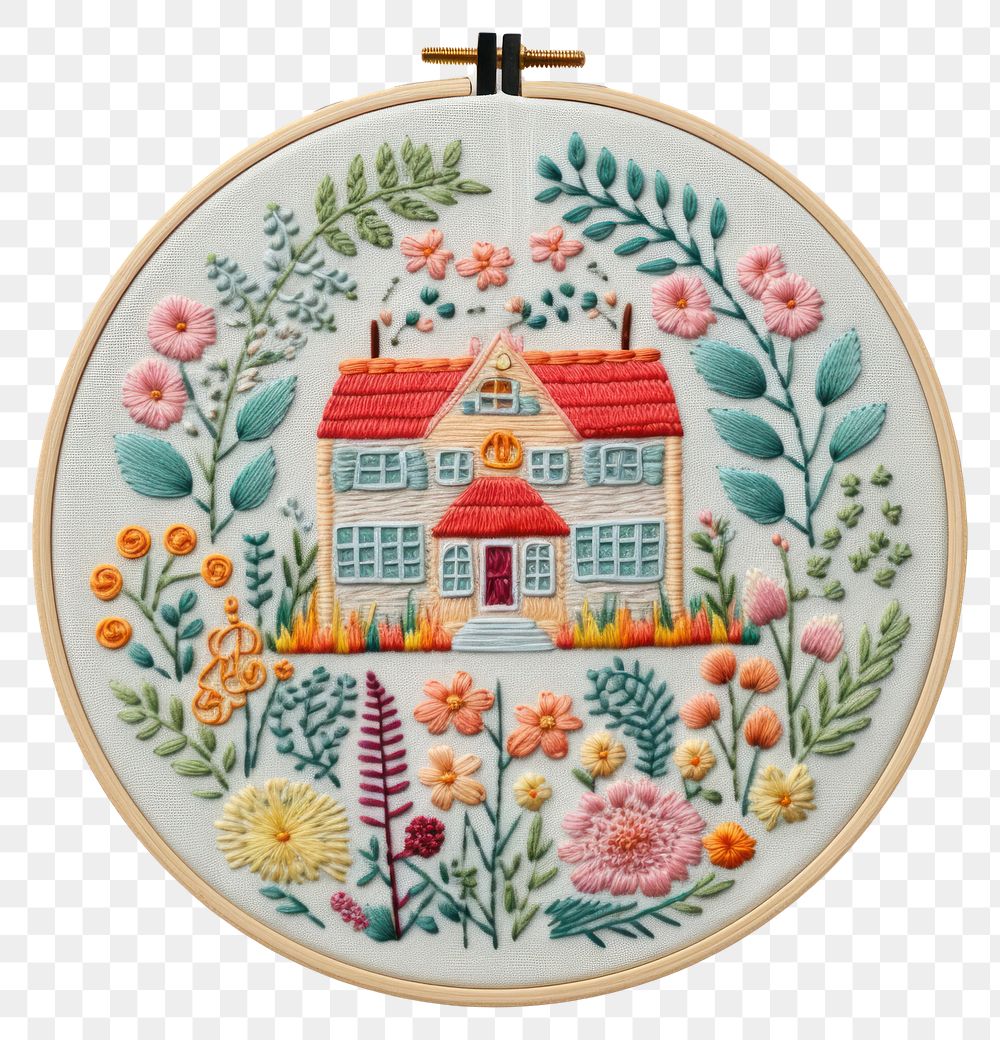 PNG The house in embroidery style needlework textile pattern.