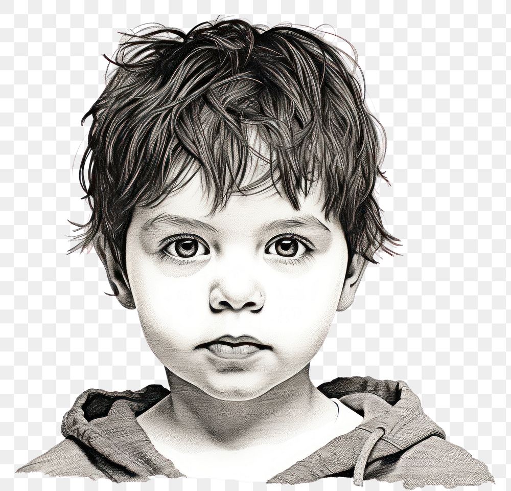 PNG The kid in embroidery style portrait drawing sketch.