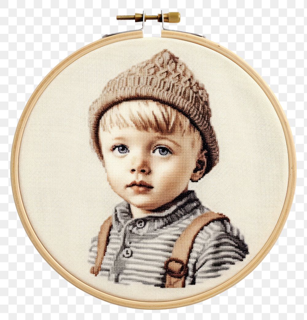 PNG The kid in embroidery style portrait textile pattern.