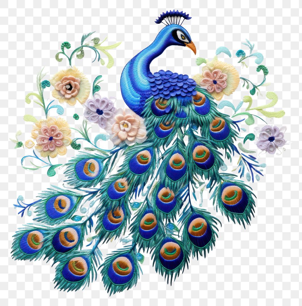 PNG The peacock in embroidery style pattern animal bird.