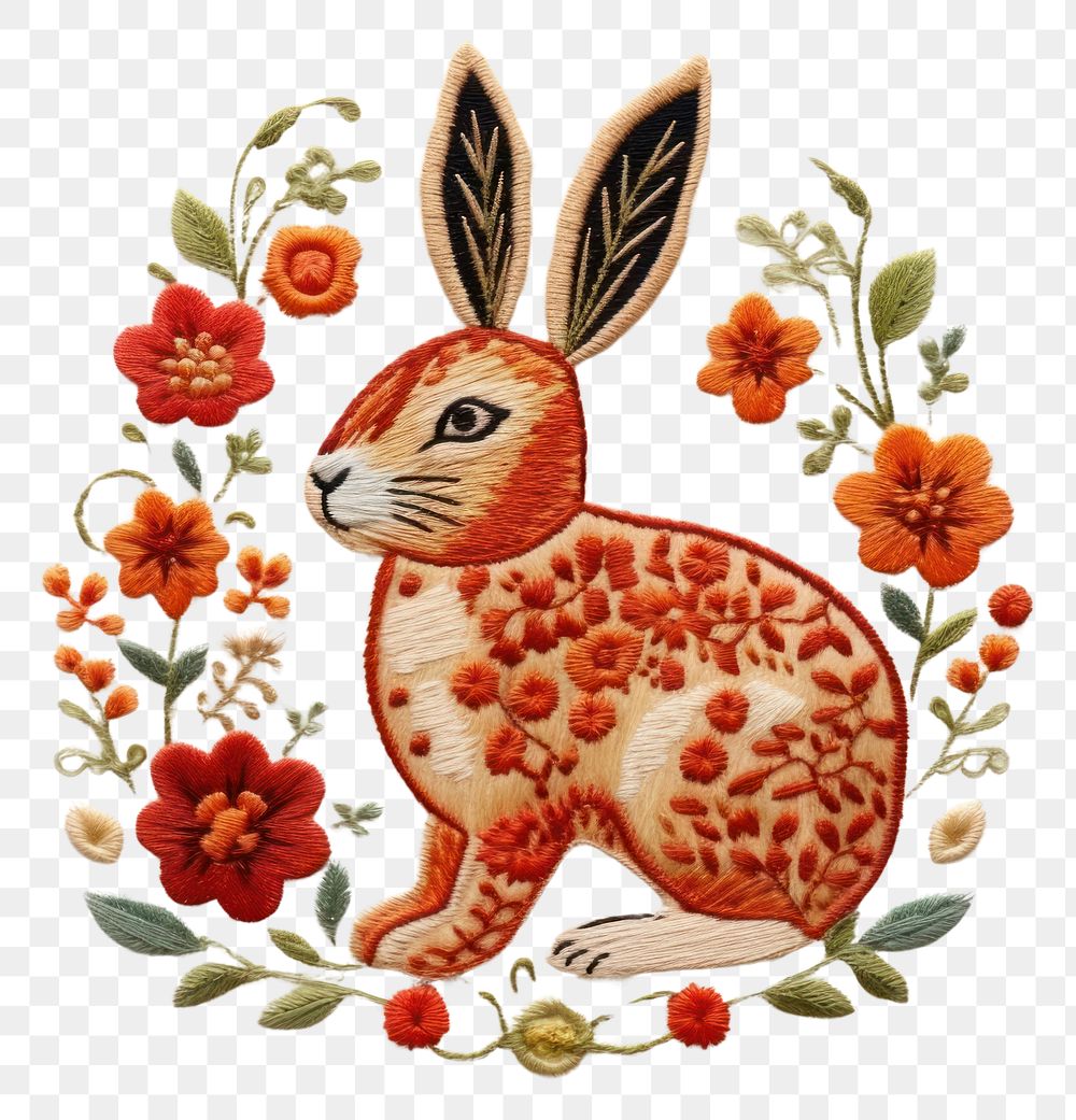 PNG The rabbit in embroidery style pattern textile representation.