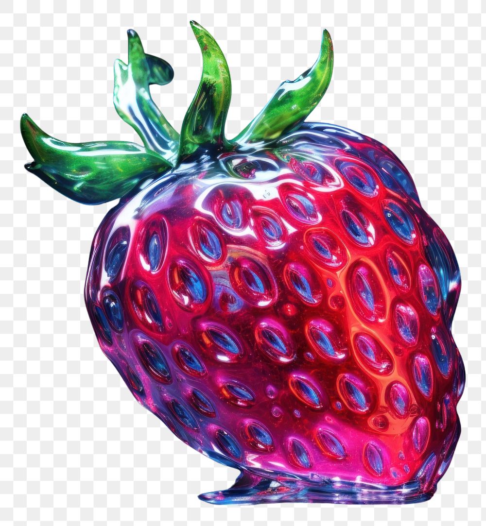 PNG  3D render of a neon strawberry icon fruit plant food.