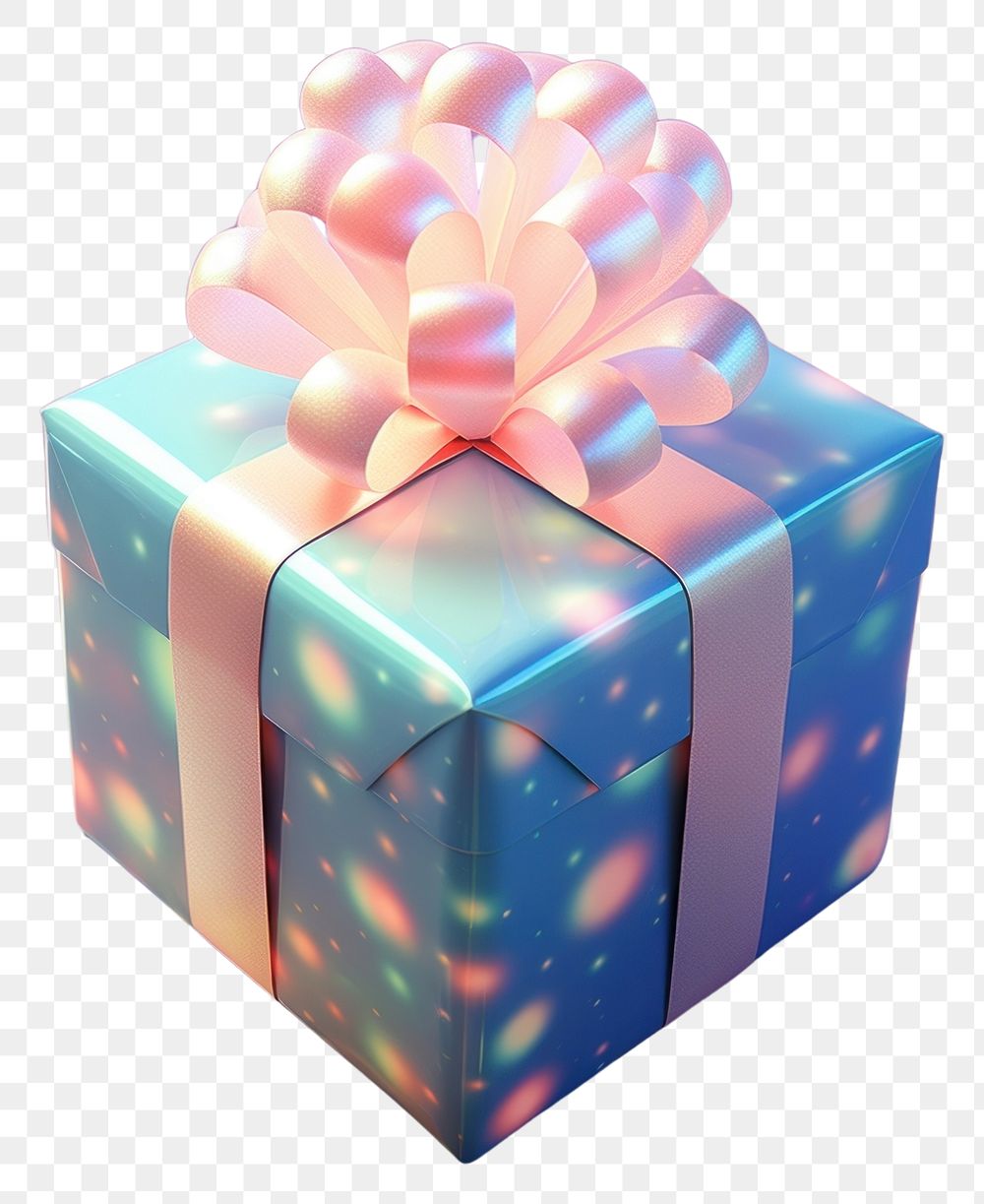 PNG  Bubbles merging gift box illuminated.