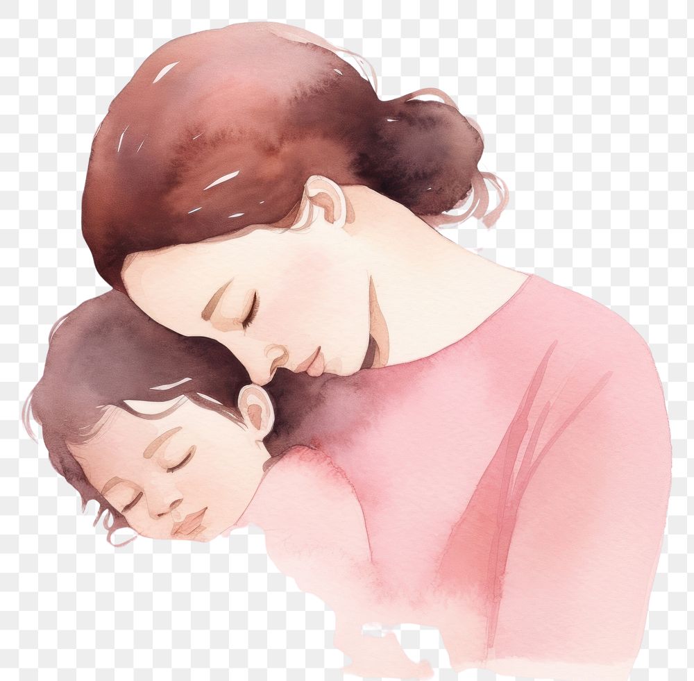 PNG Watercolor of mother and kid kissing pink affectionate.