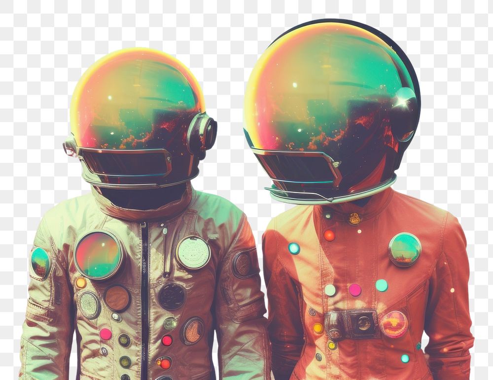 PNG  Collage Retro dreamy astronaut couple in futuristic city astronomy outdoors sky.