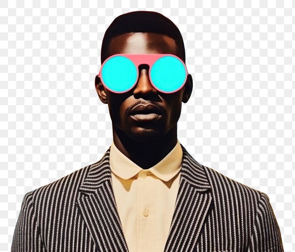 PNG  Collage Retro dreamy black man sunglasses portrait adult.