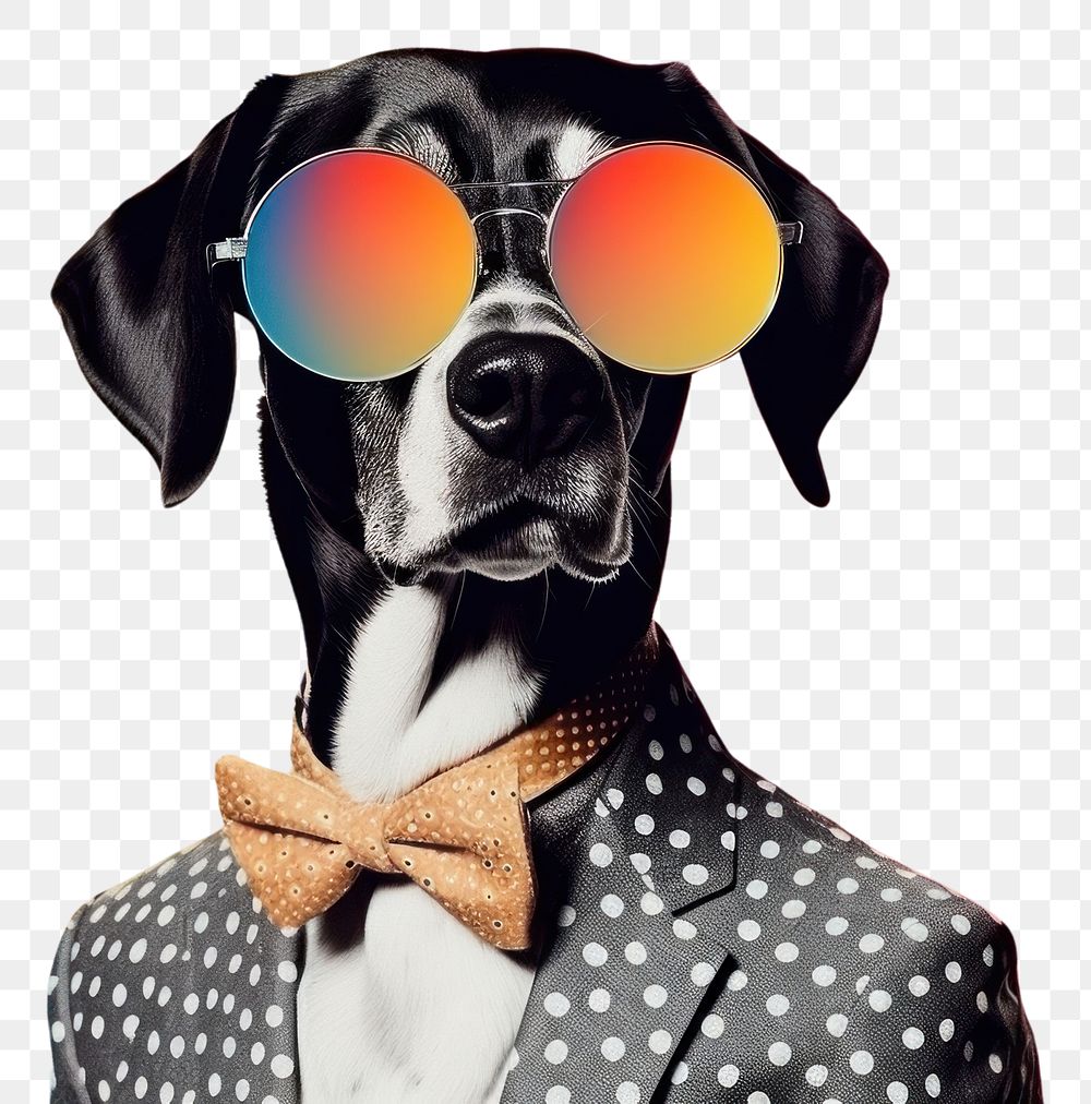 PNG  Collage Retro dreamy dog sunglasses portrait mammal.