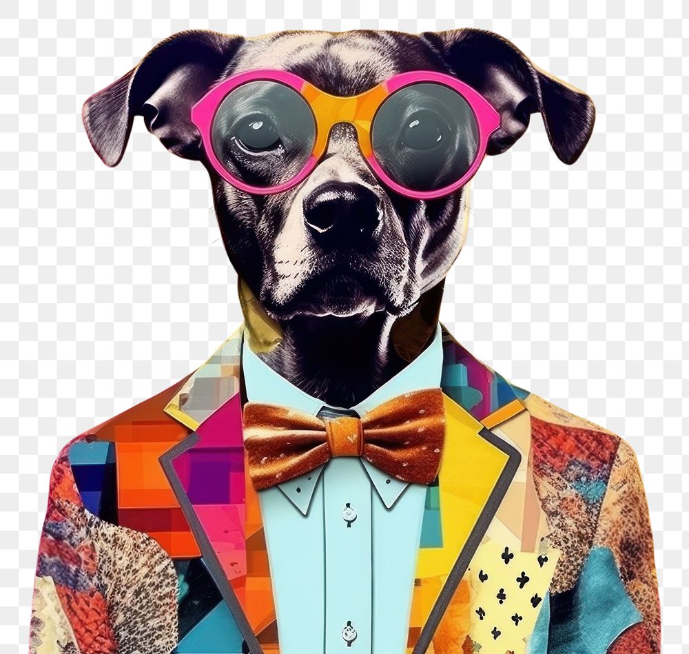 PNG  Collage Retro dreamy dog glasses art accessories.