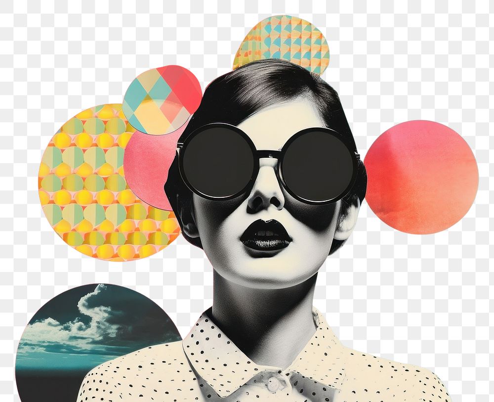 PNG  Collage Retro dreamy futurist tech art sunglasses adult.
