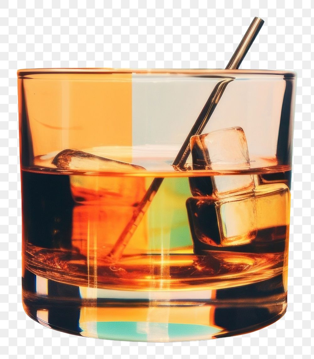 PNG  Collage Retro dreamy of whiskey drink with pastel bars cocktail glass refreshment.