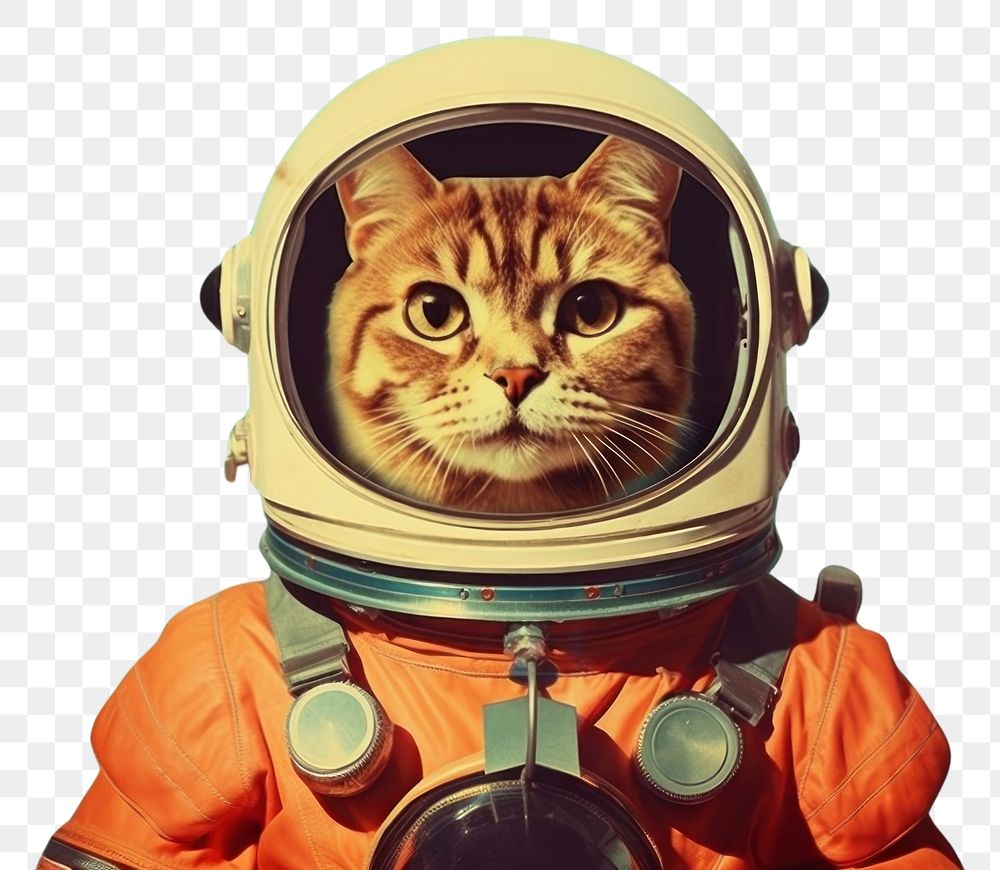 PNG  Collage Retro dreamy of cat astronaut portrait mammal pet.