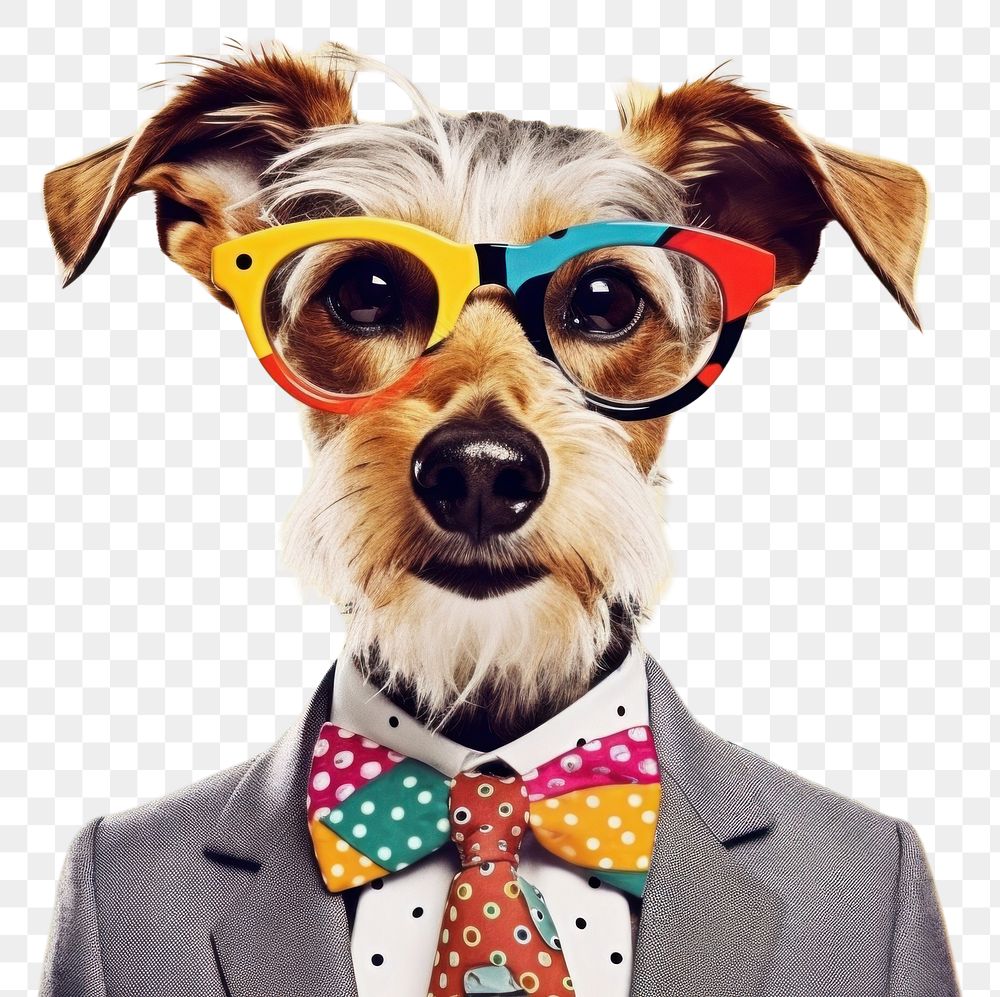 PNG  Collage Retro dreamy of dog business sunglasses portrait mammal.